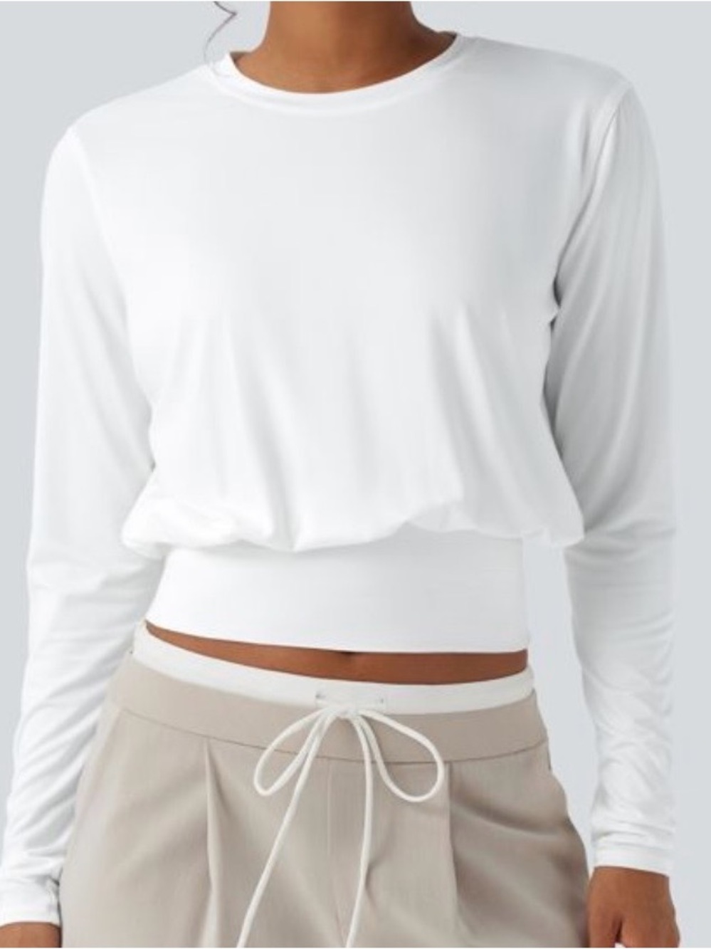 HALARA White Long-Sleeve Cropped Crew Top